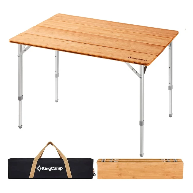 Mesa Plegable de Bambú KingCamp - Altura Ajustable - Ahorro de Espacio - Camping y Jardín