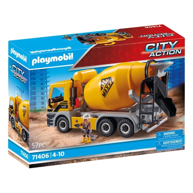 Playmobil City Action 71406 Betonmischer mit drehbarer Misch­trommel, klappbares Führerhaus, Spielset für kreative Baufans, ab 4 Jahren