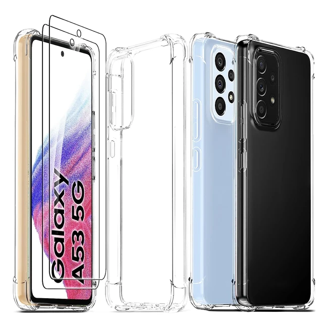 Coque de protection Ferilinso pour Samsung Galaxy A53 5G - Antichoc, Transparente, Silicone - 2 Pièces, Dureté 9H, HD Vitre Verre Trempé