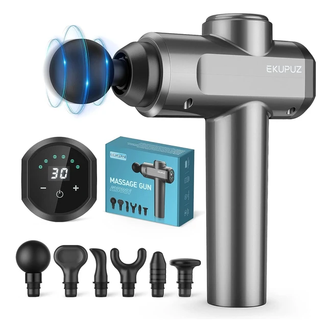 Pistolet de Massage Musculaire Ekupuz - 30 Vitesses, 6 Têtes de Massage, Écran LCD - Léger et Portable