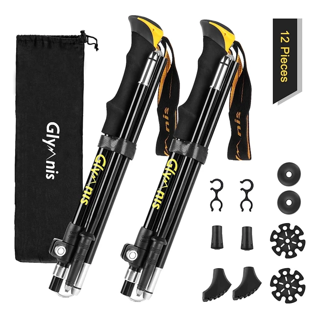 Glymnis Wanderstöcke 7075 Aluminium, verstellbar 110-130cm, mit Klemmverschluss und 4 Paar Gummipuffers