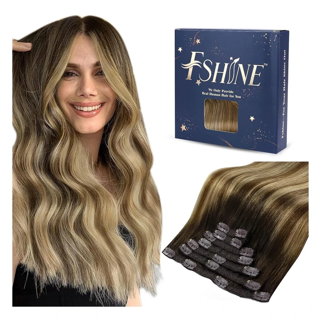 Extensions de cheveux humains Fshine clips 50cm balayage brun moyen avec platine blonde cheveux raides