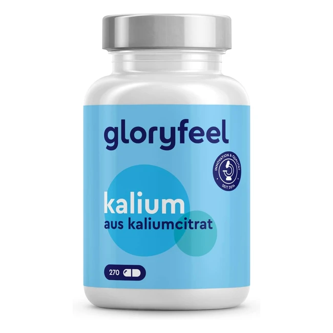 Hochdosierte Kalium Kapseln - 270 Stück - 2446 mg pro Tagesdosis - 800 mg elementares Kalium - Kaliumcitrat für Blutdruck, Muskelfunktion und Nervensystem - Über 4 Monate Vorrat - 100% vegan