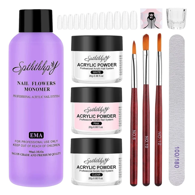 Kit Vernis Ongles Complet 3pcs Poudre Acrylique et Liquide Acrylique Professionnel