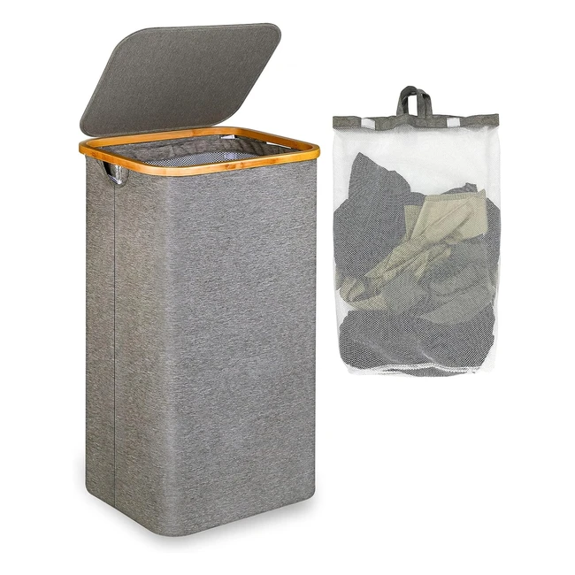 Panier à linge grand format Efluky avec couvercle et poignées en bambou - 120 litres