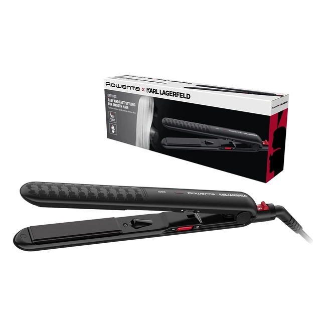Plancha de Pelo Rowenta x Karl Lagerfeld Optiliss Ionic SF323L - Revestimiento Cerámico - 10 Temperaturas hasta 230 - Alisado Eficiente - Calentamiento en 30s - Rizos y Ondas - Negro