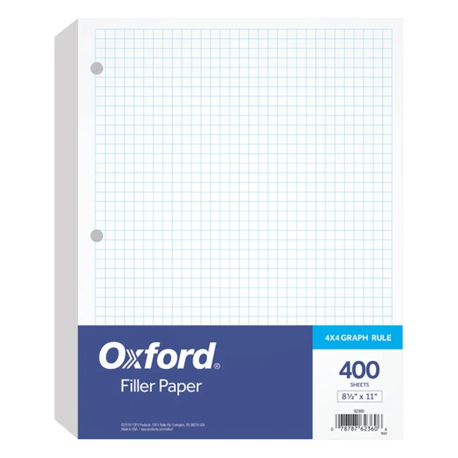 Oxford Filler Paper 400 Sheets 4x4 Graph Rule 3-Hole Punched Looseleaf for 3-Ring Binders