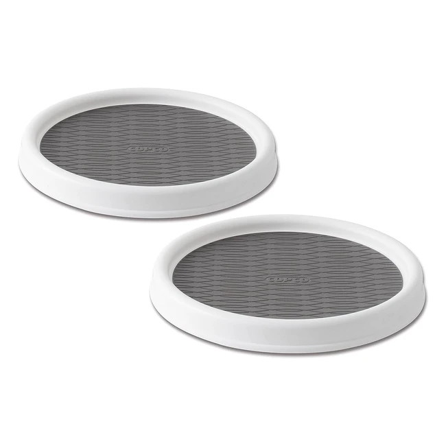 Copco 5220590 Non-Skid Pantry Cabinet Lazy Susan Turntable - White/Gray - Set of 2