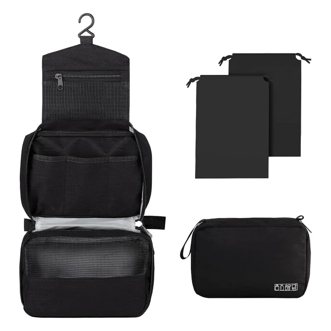 Trousse de Toilette Larkumio Homme Femme Voyage - Grande Capacité - Suspendre avec Crochet et Poignée - 1 Trousse de Toilette, 2 Sacs, Cordon Noir