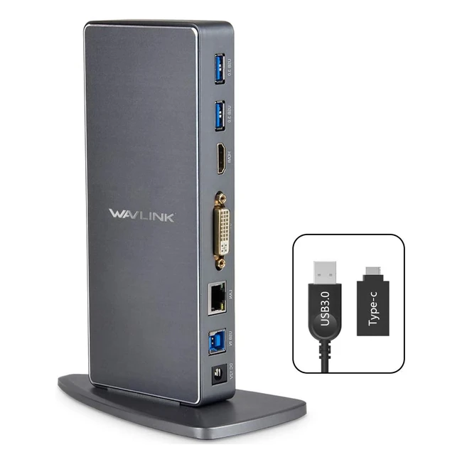 Estación de Acoplamiento Universal Wavlink USB 3.0 USB-C Aluminio HDMI Ethernet Audio 6 Puertos Windows Mac