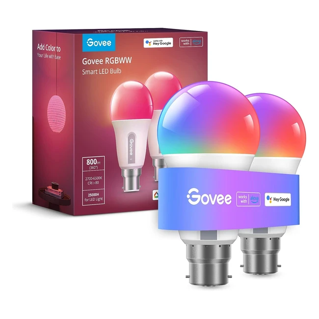 Govee RGBWW Smart Bulbs - Music Sync, 54 Dynamic Scenes, 16M Colors - Works with Alexa, Google Assistant - 2 Packs
