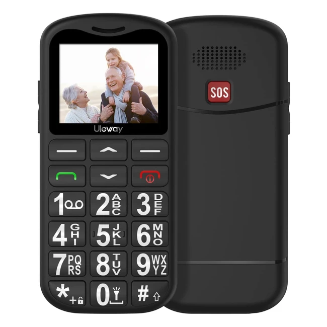 Téléphone portable senior débloqué avec grandes touches - Volume élevé - Écran de 1,77 pouces - Bouton SOS - Lampe torche - Dual SIM - Réveil - Radio FM - Batterie 800mAh - Bleu