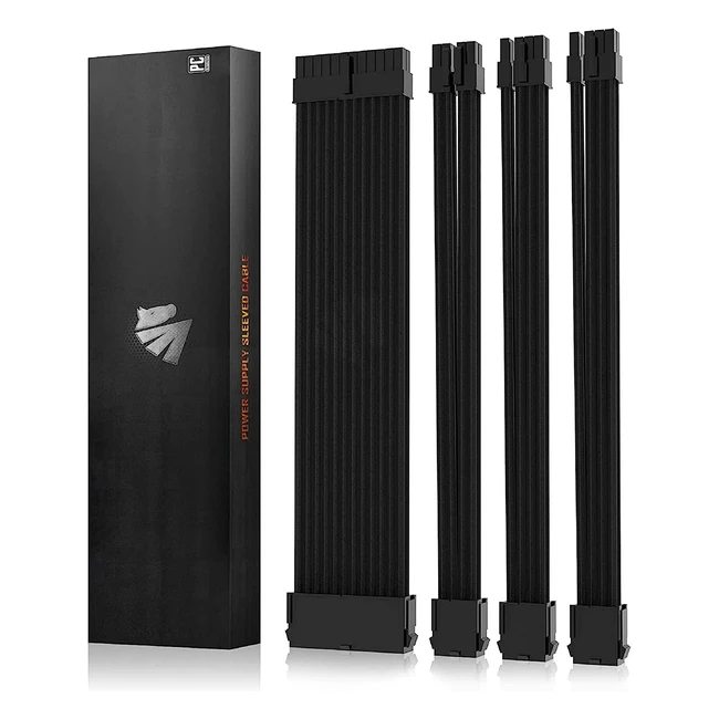 Cable de Extensión PSU Kit de Cables con Funda para GPU/CPU 18AWG | Gestión de Cables 24pin 62 pin 44 pin | Negro