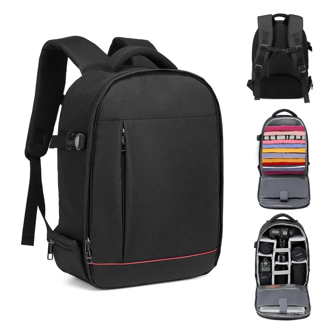 Mochila Kono impermeable para cámara réflex digital, capacidad para accesorios y portátil, negro