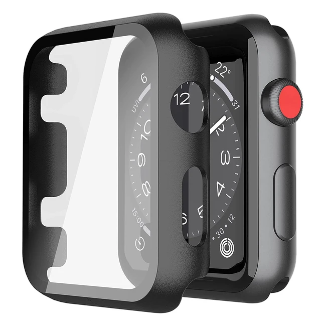 Piuellia Black Hard Case for Apple Watch Series 3/2 38mm | Screen Protector | Ultrathin | Overall Protective Cover | 2-Pack