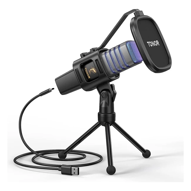 TONOR RGB USB Microphone Cardioid Condenser PC Mic - Gaming Streaming Podcasti