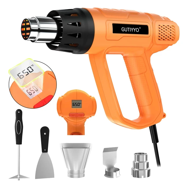 Décapeur thermique Gutiyyo 2000W avec écran LCD, température réglable 50°C-650°C, débit d'air 250-500 L/min, fonction mémoire, 5 accessoires