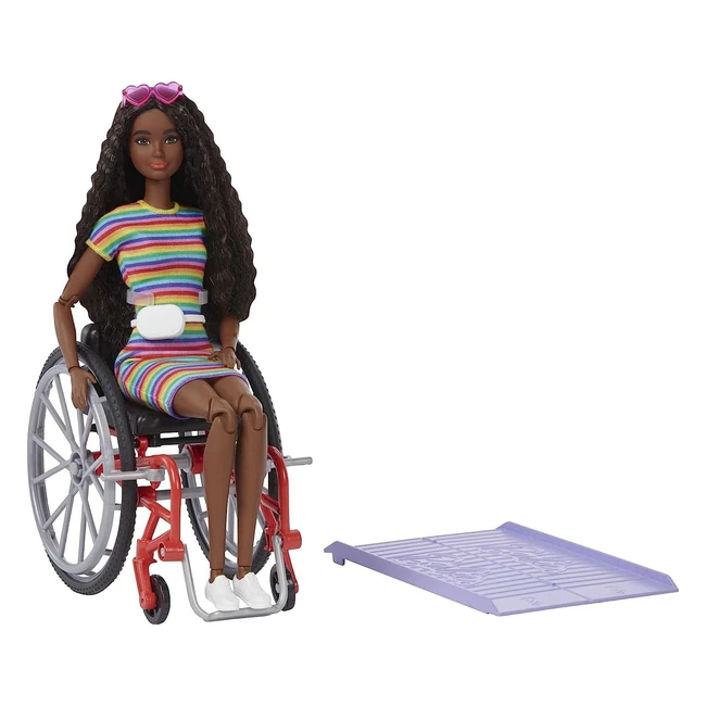Barbie Fashionistas Doll 166 with Wheelchair - Crimped Brunette Hair Rainbow St