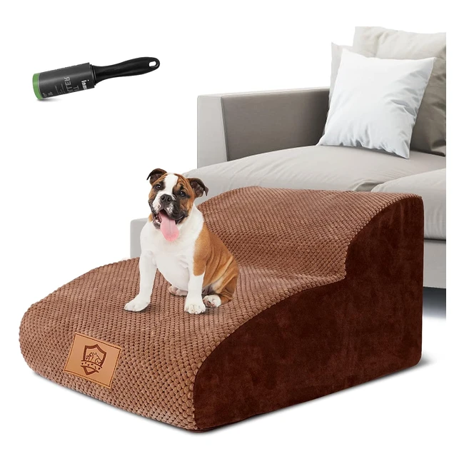 Escaliers pour chien 2 marches en mousse haute densité - Confortable et antidérapant - Marron