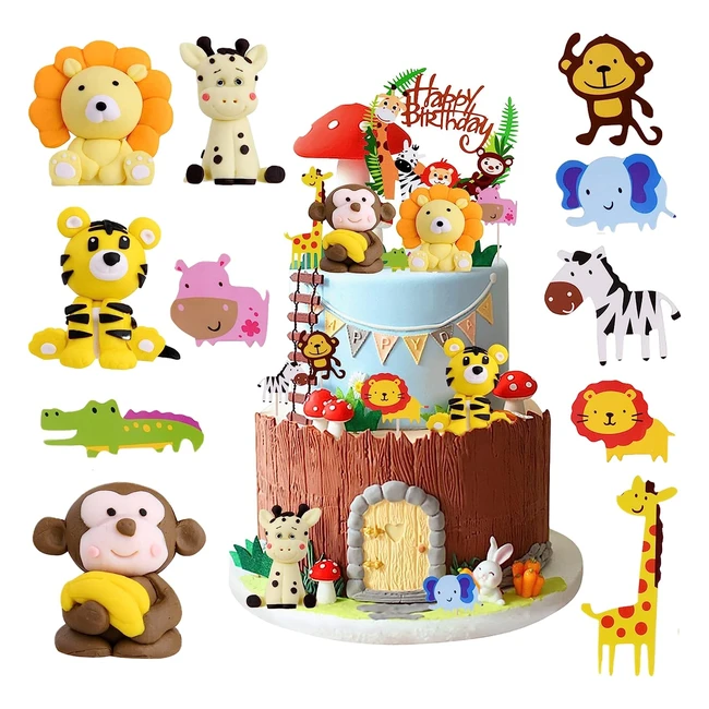 Set 12 pezzi Cake Topper Animali - Decorazione torta per bambini - Torta cupcake