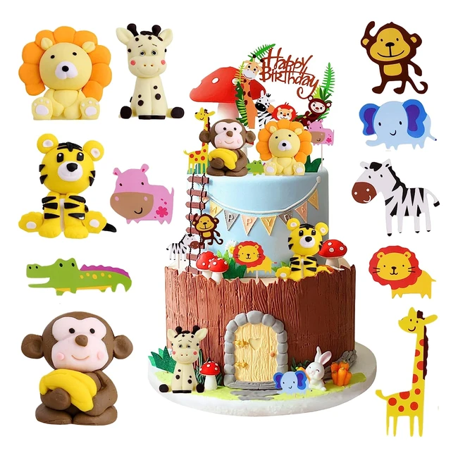 Set 12 pezzi Cake Topper Animali - Decorazione torta per bambini - Torta cupcake zoo cartoni animati - Feste di compleanno