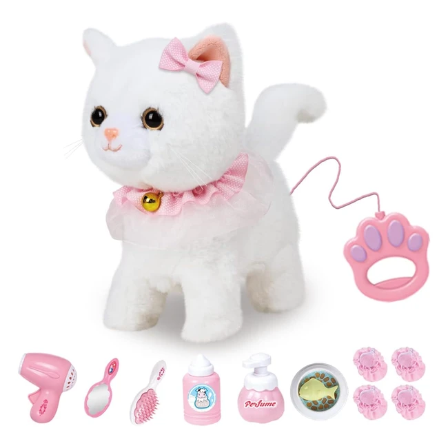 Gatto Giocattolo di Peluche da Passeggio Elettronico con Guinzaglio Telecomandato - Realistico e Interattivo