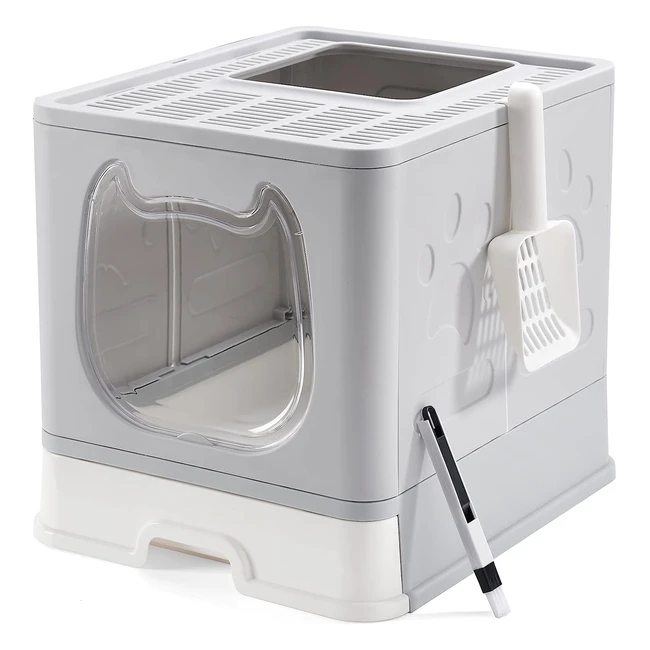 Lettiera per gatti Vealind con coperchio pieghevole - Design Little Devil - Grigio