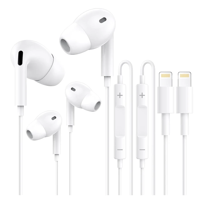 2 pack écouteurs intra-auriculaires filaires pour iPhone - Plug and Play - Casque stéréo Hi-Fi avec prise casque Lightning - Microphone - Contrôle du volume - Compatible iPhone 14/13/12/X/XS/XR/8/7