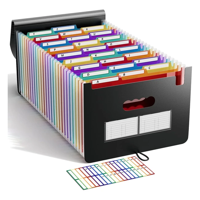 Expanding File Folder 26 Pockets, Plastic Accordian File Organiser A4 Size, Portable Expandable Filling Box, AZ Alphabet Colored Tab