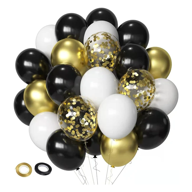 Ballons Anniversaire Noir et Or Blanc - Sipeayan 50 pcs 30cm - Dcoration Maria