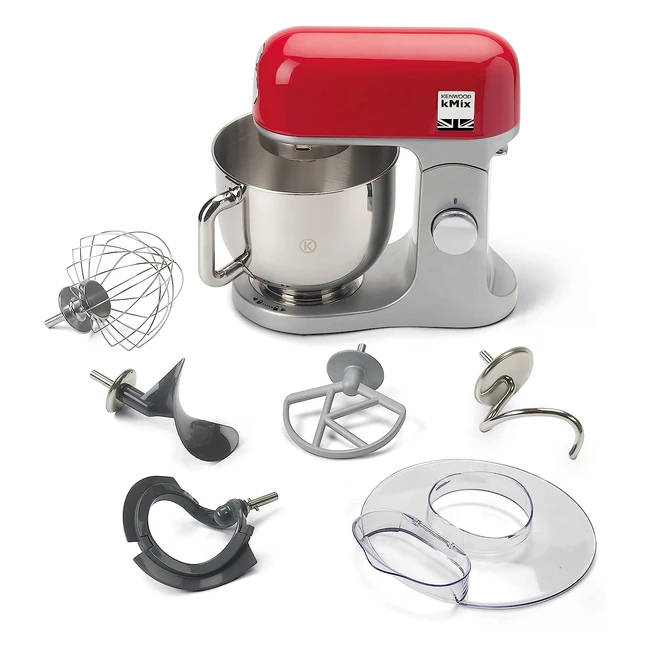 Kenwood kMix KMX750RD Küchenmaschine 5 L Edelstahlschüssel SafeUse Sicherheitssystem Metallgehäuse 1000 Watt inkl. 3-teiliges Patisserie-Set und Spritzschutz Rot