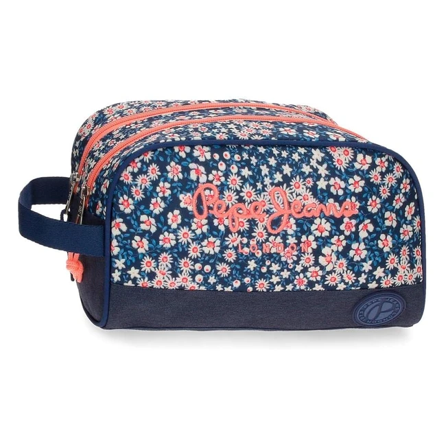 Pepe Jeans Leslie Stiftetui Blaue Doppel-Kosmetiktasche