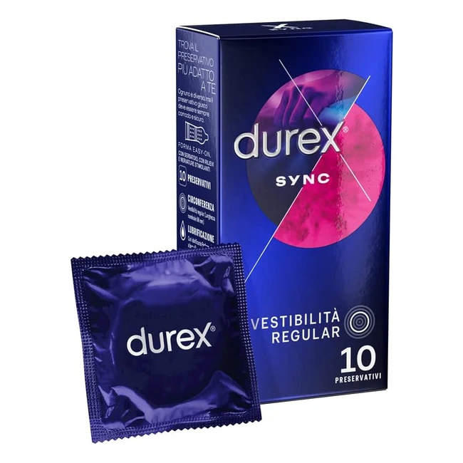 Durex Sync Preservativi Ritardanti e Stimolanti - 10 Profilattici con Rilievi e Nervature