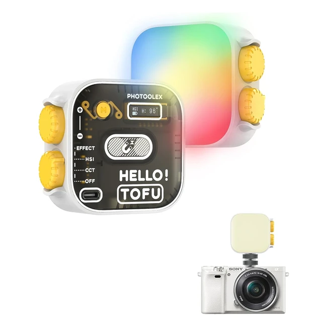 Magnetic RGB Video Light - Photoolex Tofu Camera Light - Mini 360 Fullcolor LED Light - 25009900K - Photography Video Lights w/ Rechargeable Battery for DSLR Camera - GoPro Studio - Streaming - TikTok - Vlog