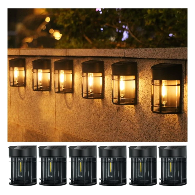 Nipify Solar Fence Lights Outdoor - 6 Pack LED Retro Wall Lights - Waterproof - Auto On/Off - Patio Decking Gate Yard Stair Decoration
