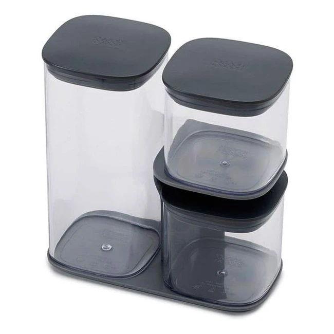 Joseph Joseph Podium Storage Jar Set - Grey - 3 Piece - Airtight Seals