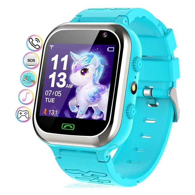 Smartwatch per bambini, orologio intelligente, telefon per bambini, SOS, contapassi, sveglia, musica, fotocamera, torcia - 4 ai 12 anni