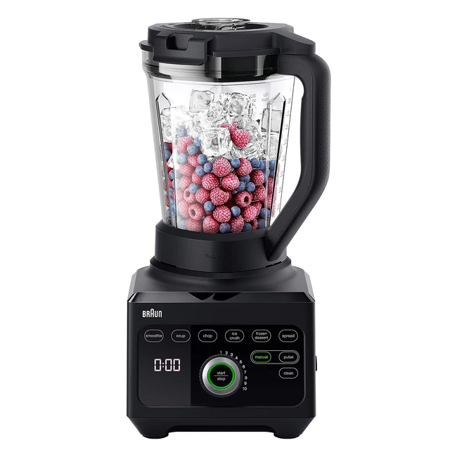 Braun PowerBlend 9 JB9040 Hochleistungsmixer mit einzigartigem dreieckigem Krug, 10 Geschwindigkeitsstufen, 1600 Watt Motor, Pulsfunktion, einfach zu reinigen, schwarz