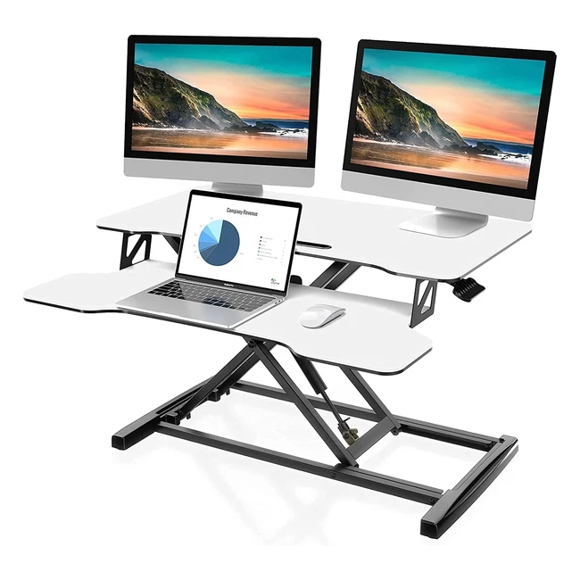 Convertidor de Escritorio de Pie Fitueyes 3280cm - Altura Ajustable - Bandeja de Teclado Profunda - Soporte para Teléfono - Blanco