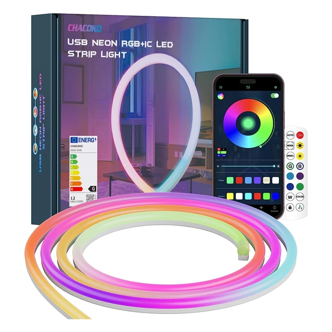 chacoko 5m Neon RGB mit IC LED Strip - Regenbogeneffekt - 84 LEDs/m - Wasserdicht IP65 - Silikon LED Streifen - App und Fernbedienung - Musiksynchronisierung