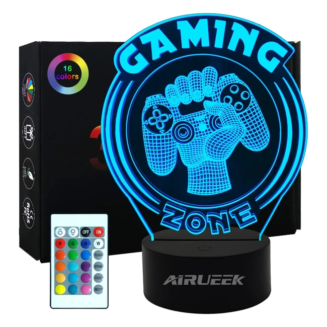 Lampe Illusion Gamer 3D avec Télécommande - 16 Couleurs - Cadeau d'Anniversaire pour Enfants et Hommes - Décoration Gaming