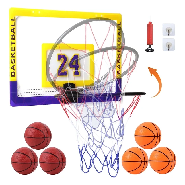 Philodogs Mini Basketball Hoop for Door - 6 Balls - IndoorOutdoor - Wall Mount 
