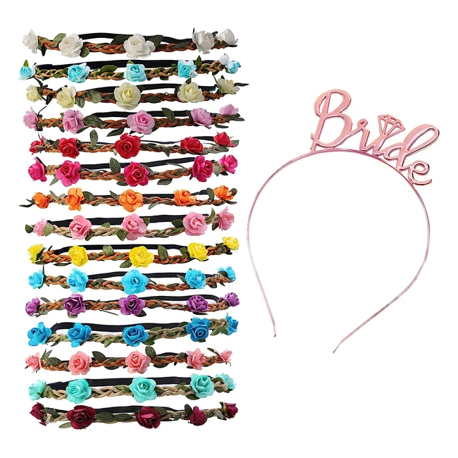 Coroncine Fiori per Capelli 15pz - Ghirlande Morbide e Regolabili - Addio al Nubilato