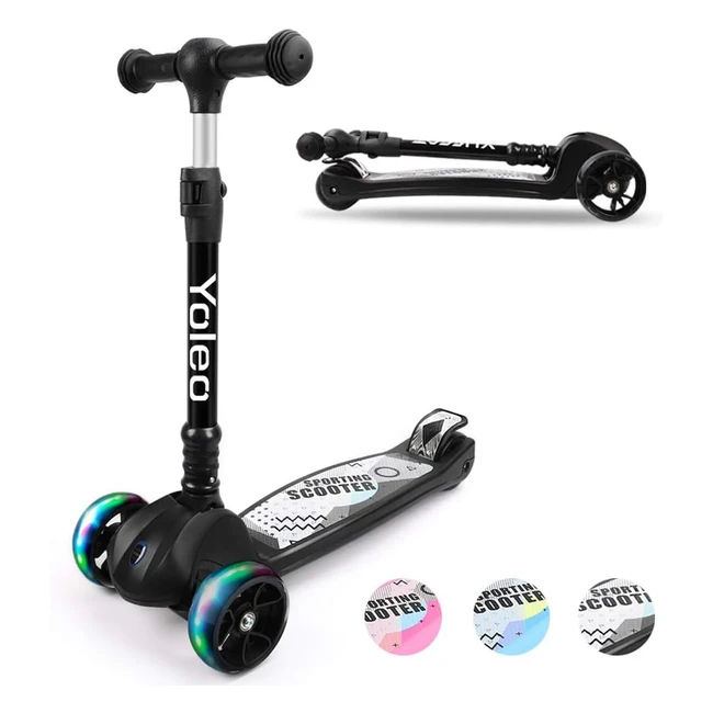 Yoleo Trottinette Enfants Pliable 3 Roues LED - Plateau Antidérapant - Réglable en Hauteur - Solide et Résistant - Idéal pour les Enfants de 3 à 10 Ans