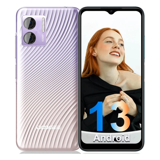 Doogee N50 SIM-Free Unlocked Mobile Phone - Android 13 Smartphone - 15GB/128GB - 1TB Extension - 50MP/8MP - 6.52'' HD Display - 4200mAh - 4G Dual SIM - Face/Fingerprint Unlock - UK Version - Pink