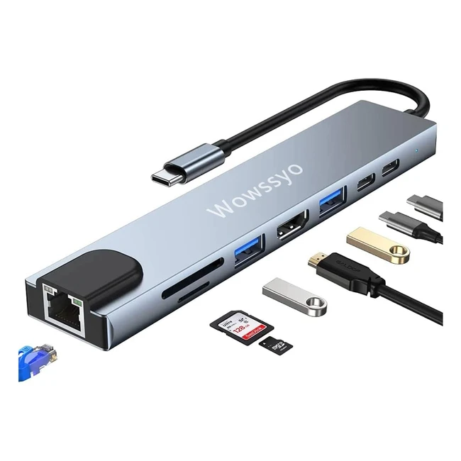 Adattatore USB C Hub 9 in 1 HDMI 4K PD 100W USB 3.0 SDTF Ethernet - WOWSSYO
