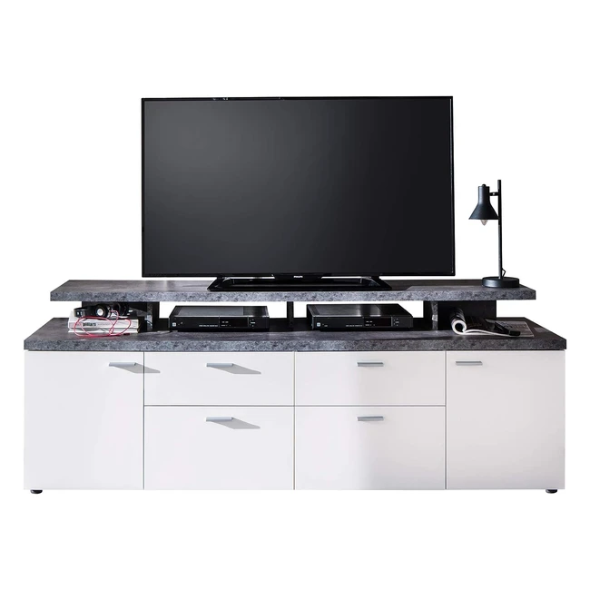 trendteam smart living Lowboard Fernsehschrank mood media 180x66x47cm weiß melamin stone dunkel