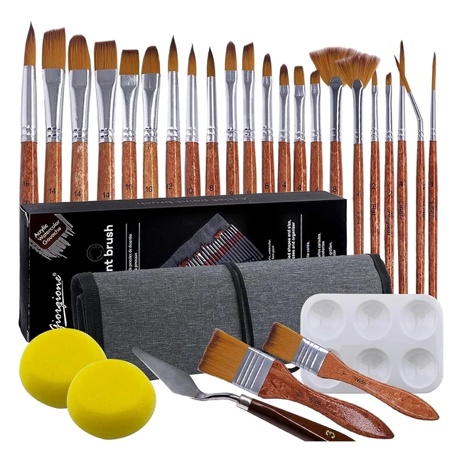 Juego de 29 pinceles de pintura acrílica con bolsa de lona