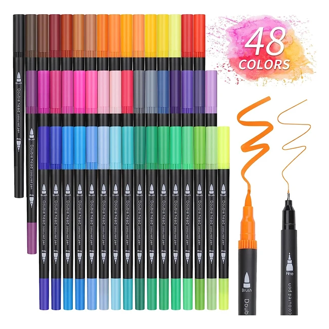 Feutres de coloriage Owelth 48 couleurs - Stylos aquarelle double pointe fine - Idéal pour mandala, bullet journal, dessin