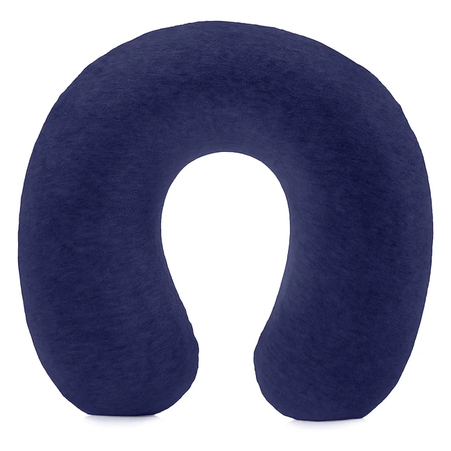 Amazon Basics Memory Foam Travel Neck Pillow - Navy Blue, Removable Cover, Elastic Carrying Strap